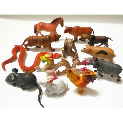 仿真十二生肖小动物模型静态塑胶恐龙动物玩具12生肖狗虎龙蛇