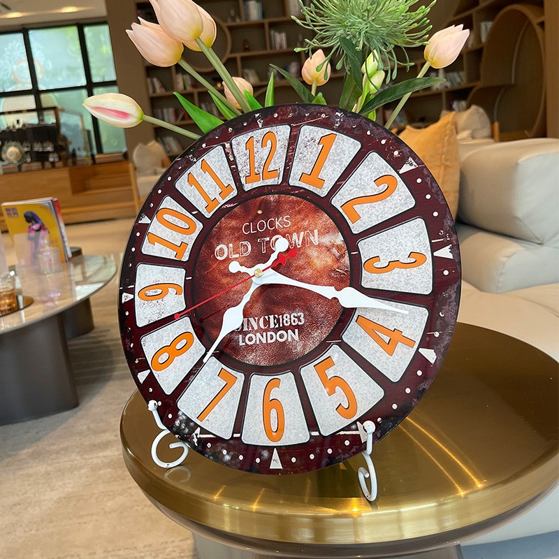 欧美创意复古挂钟圆形文艺卧室客厅房间装饰挂墙钟表网红静音怀旧