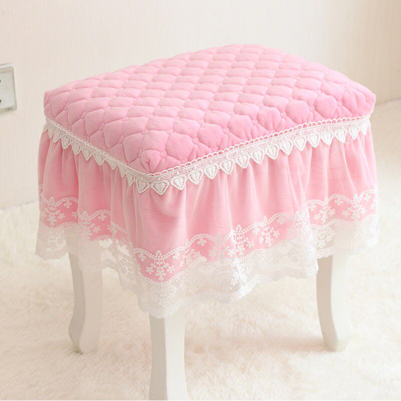 化妆凳罩钢琴凳套网红公主风蕾丝小圆凳子罩防滑可机洗定制