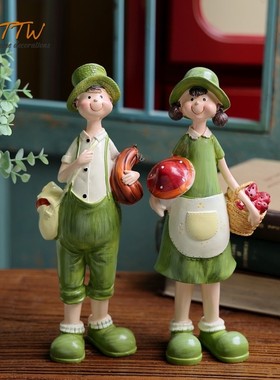 美式乡村森林阳光绿色生活情侣系列婚庆学生礼品 娃娃摆件树脂