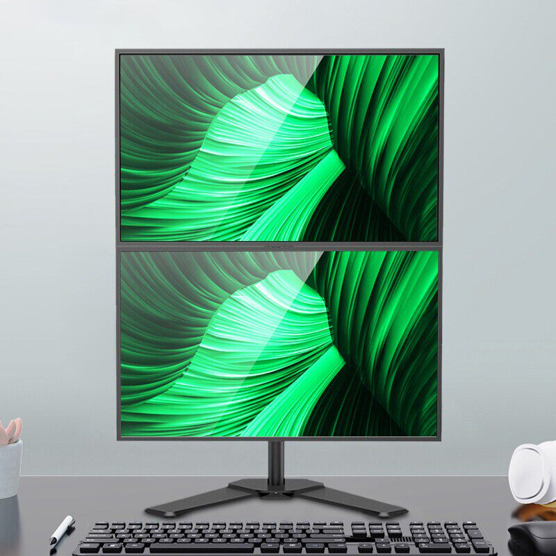 上下双萤幕显示器支架四屏双萤幕一拖二免打孔挂架电脑桌面增高底