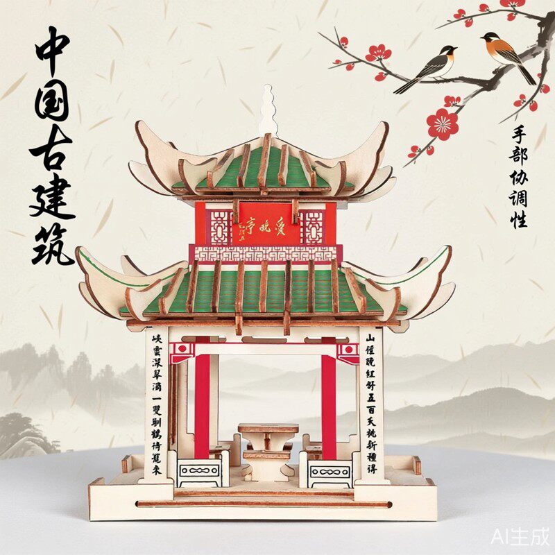 湖南省长沙市爱晚亭模型古建筑拼图3D立体拼装亲子手工木质中国风