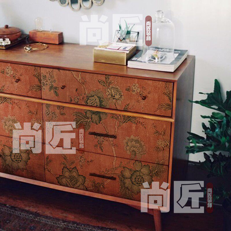法式复古风格家具翻新贴纸美式卧室柜子门玻璃门遮盖装饰墙纸自粘