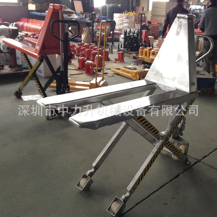 不锈钢手动剪叉式液压搬运车1.5吨电动高起程托盘车手拉地牛叉车