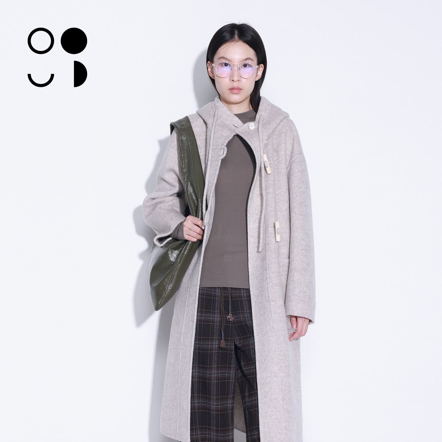 WZWJ/未知未觉中长款绵羊毛宽松长袖连帽双面呢大衣女W543D14649