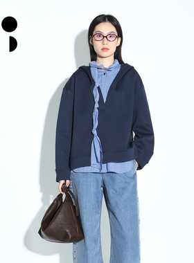 WZWJ/未知未觉25秋新松弛感v领连帽简约长袖套头卫衣女W532V21707