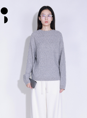 WZWJ/未知未觉短款宽松圆领套头长袖肌理感菱形格毛衣W542M29007