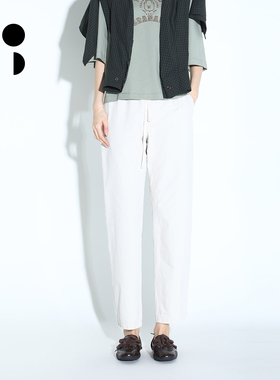 WZWJ/未知未觉25秋新白垩色松紧腰直筒纯棉梭织长裤女W532K11586