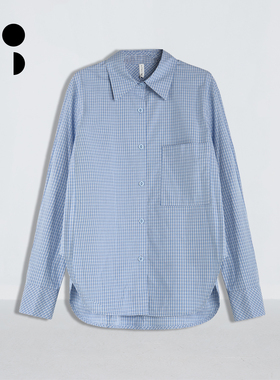 WZWJ/未知未觉短款通勤纯棉宽松长袖格纹polo领衬衣女W611C11552