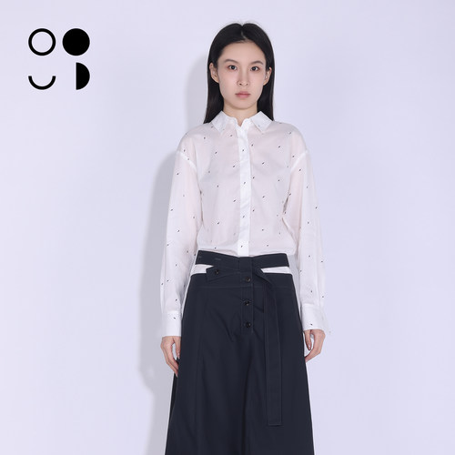 WZWJ/未知未觉纯棉衬衣女刺绣点缀宽松轻薄通勤长袖衫W631C11218