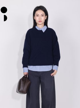 WZWJ/未知未觉高级感圆领套头毛衣宽松长袖针织上衣女W611M27004