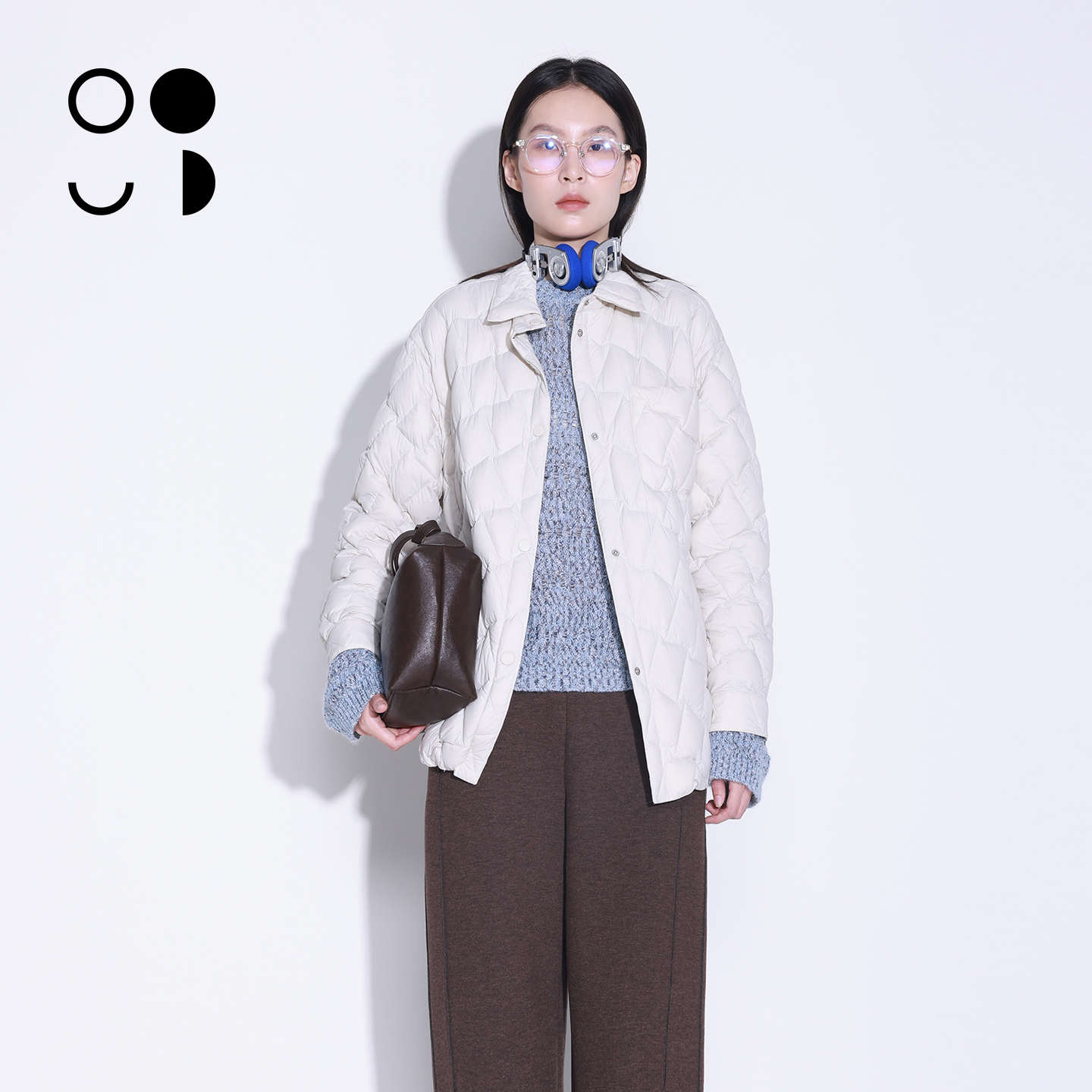 WZWJ/未知未觉简约轻薄宽松长袖白鸭绒菱形格羽绒服女W541Y16310