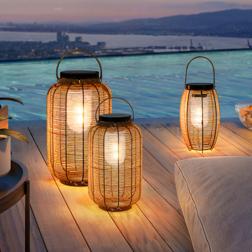 太阳能庭院防水氛围灯阳台露台落地灯花园造景草坪灯日式编织灯