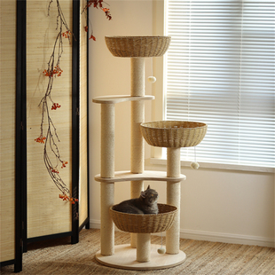 纯实木!猫爬架猫窝猫树一体实木爬架不占地剑麻立式大型麻藤编织