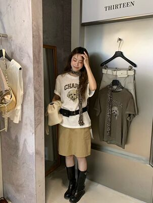 夏季新款韩系设计感字母小狗印花短袖T恤女装时尚百搭休闲上衣