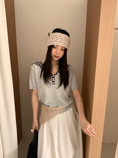 2026年新款时尚套装女春款假两件海军领短袖针织洋气减龄显瘦T恤