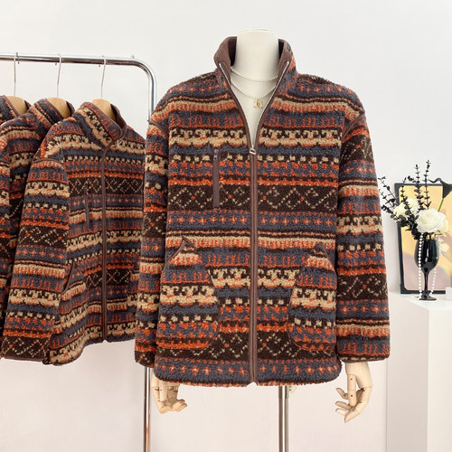 im向 费尔岛来信’颗粒羊羔毛奥粒绒立领加厚外套女冬季保暖上衣