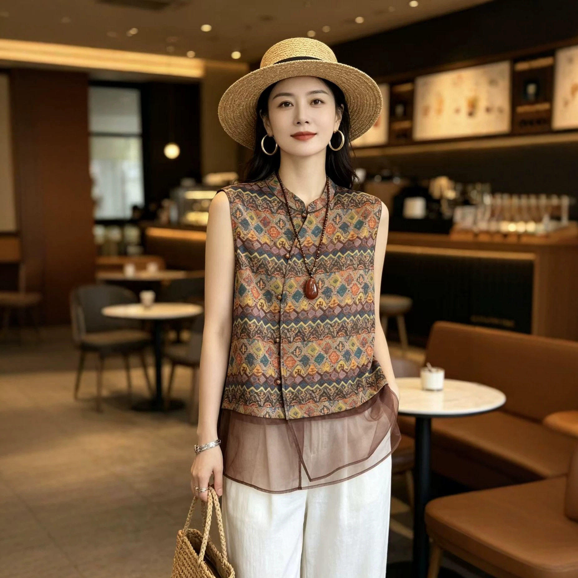 新中式国风女装人丝提花复古立领衬衫2026夏季新款高级感无袖上衣