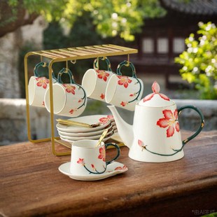 饰摆件咖啡杯下午茶创意家居好物高级感小众 珐琅瓷紫荆花客厅装