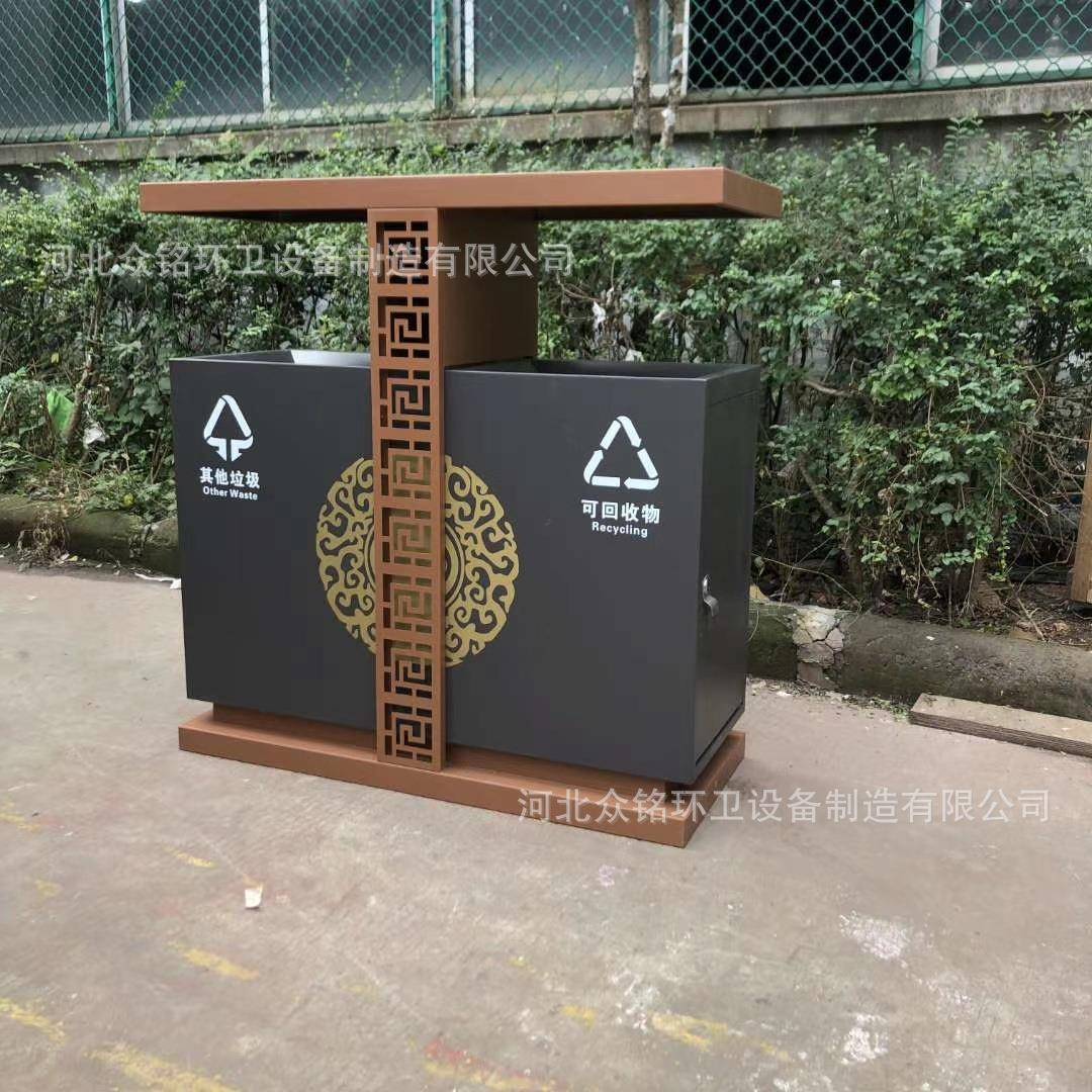 厂家供应复古镀锌板果皮箱垃圾桶小区公园景区街道适用