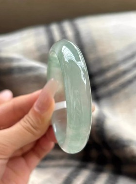 最相物“青鸾系列”高端缅甸冰种翡翠玉手镯子女款浅油青正品玉镯