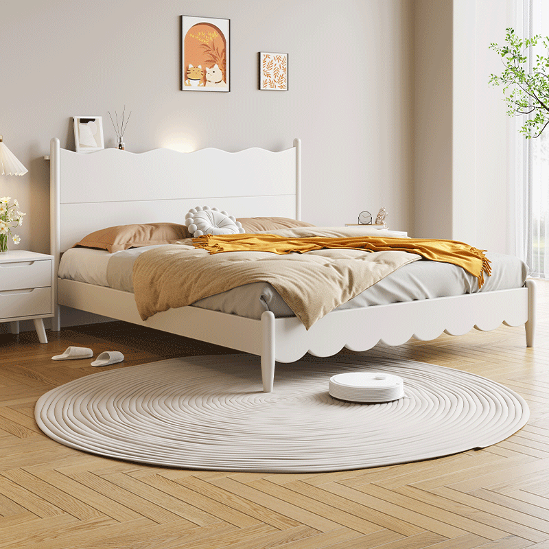 奶油风白色实木床1.8m现代简约1.5m小户型家用卧室主卧单双人婚床