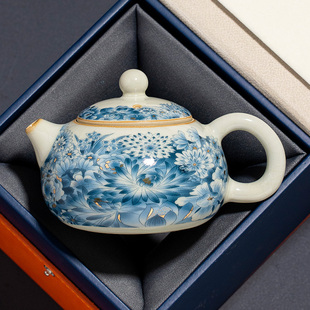 汝窑金万花西施壶泡茶单壶陶瓷茶壶家用功夫茶具茶水分离泡茶器