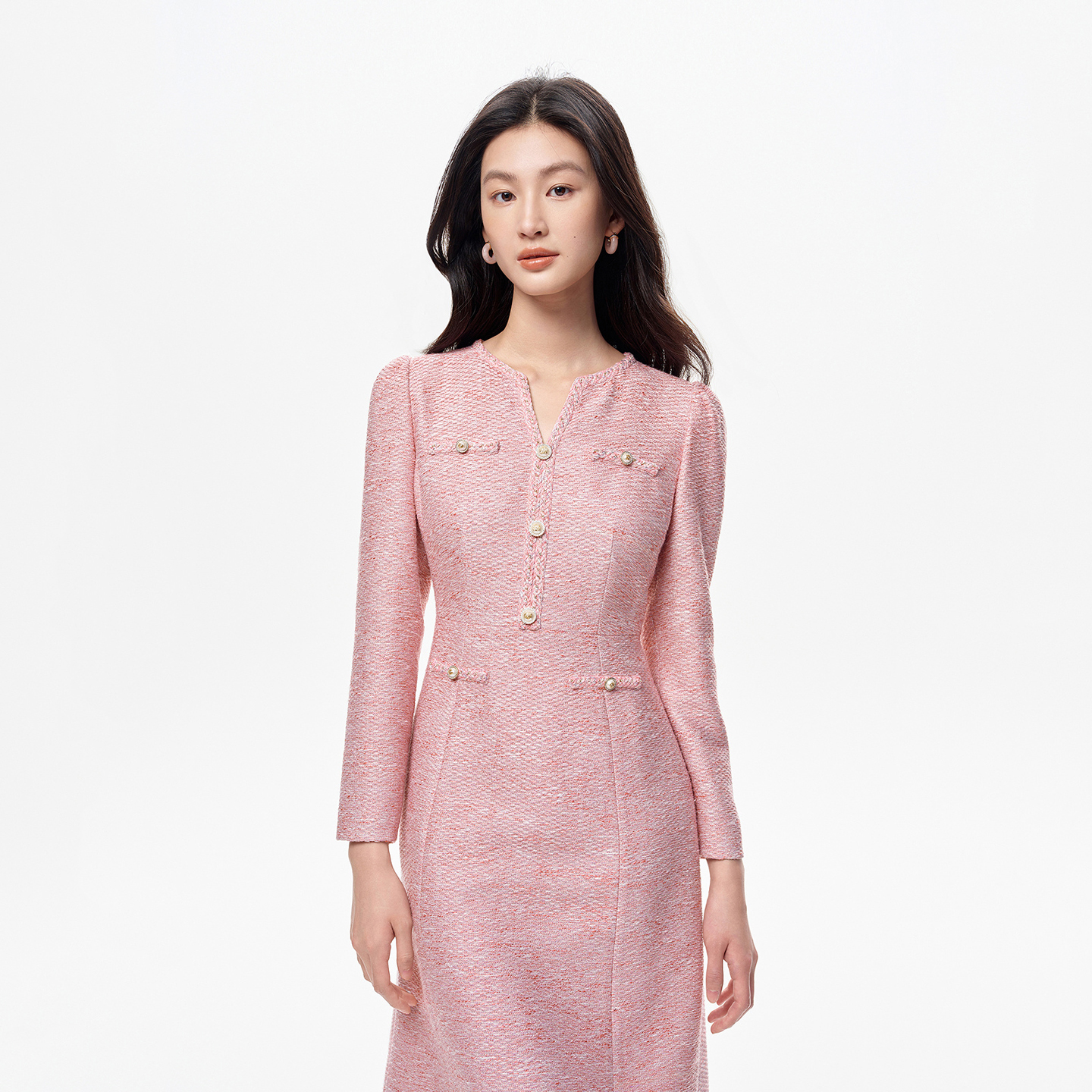 优雅气质修身法式香风长袖连衣裙