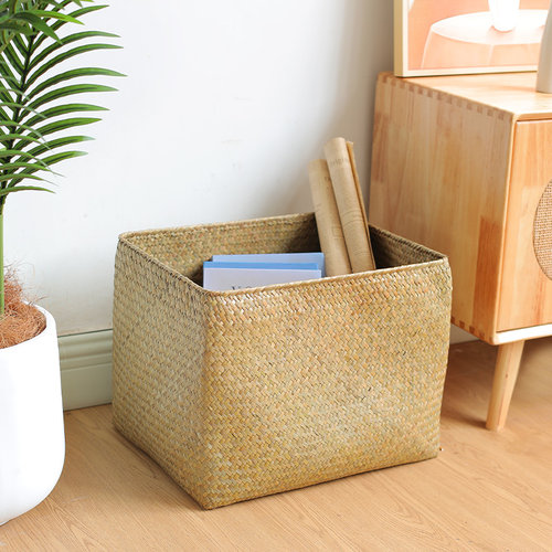 浦澜海草编收筐书籍整理筐手工编织篮杂物收纳筐卧室毛巾整理筐