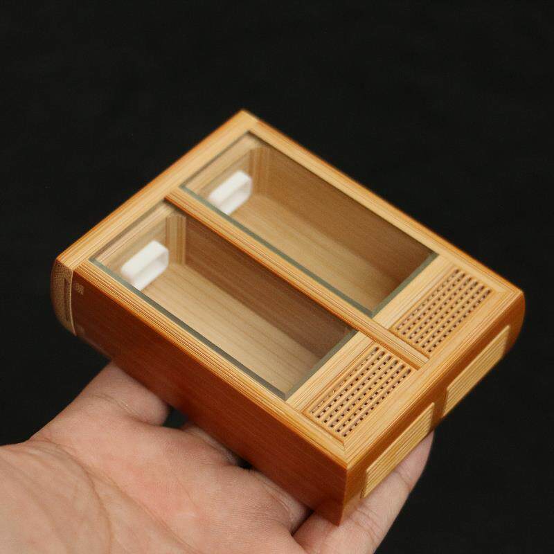沪上精工制作精品老玉竹纯手工榫卯结构双室竹蛉盒虫具文玩把件竹