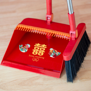 新房婚庆家用扫地红扫帚笤帚撮箕组合 结婚专用大红色扫把簸箕套装