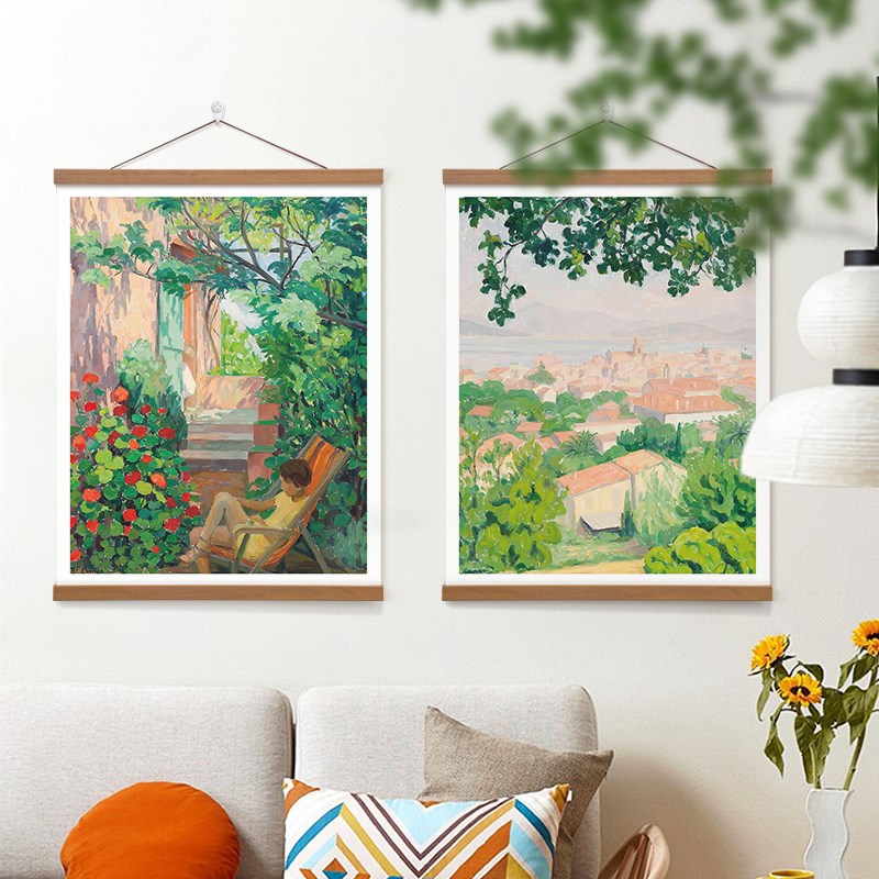 印象派客厅风景装饰画餐厅卧室布艺挂画现代走廊油画电表箱遮挡画图片