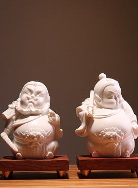 德化陶瓷摆件家居饰品创意礼品古典中国风人物门神配灯底座礼盒