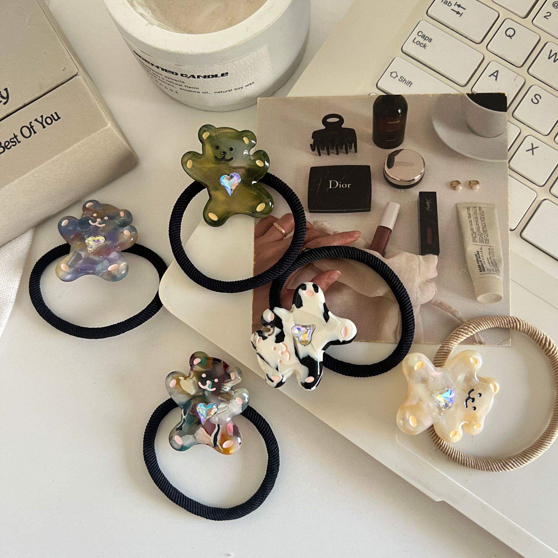 韩国镶钻小熊发绳女高弹力马尾头绳橡皮筋后脑勺丸子头绑扎头发圈