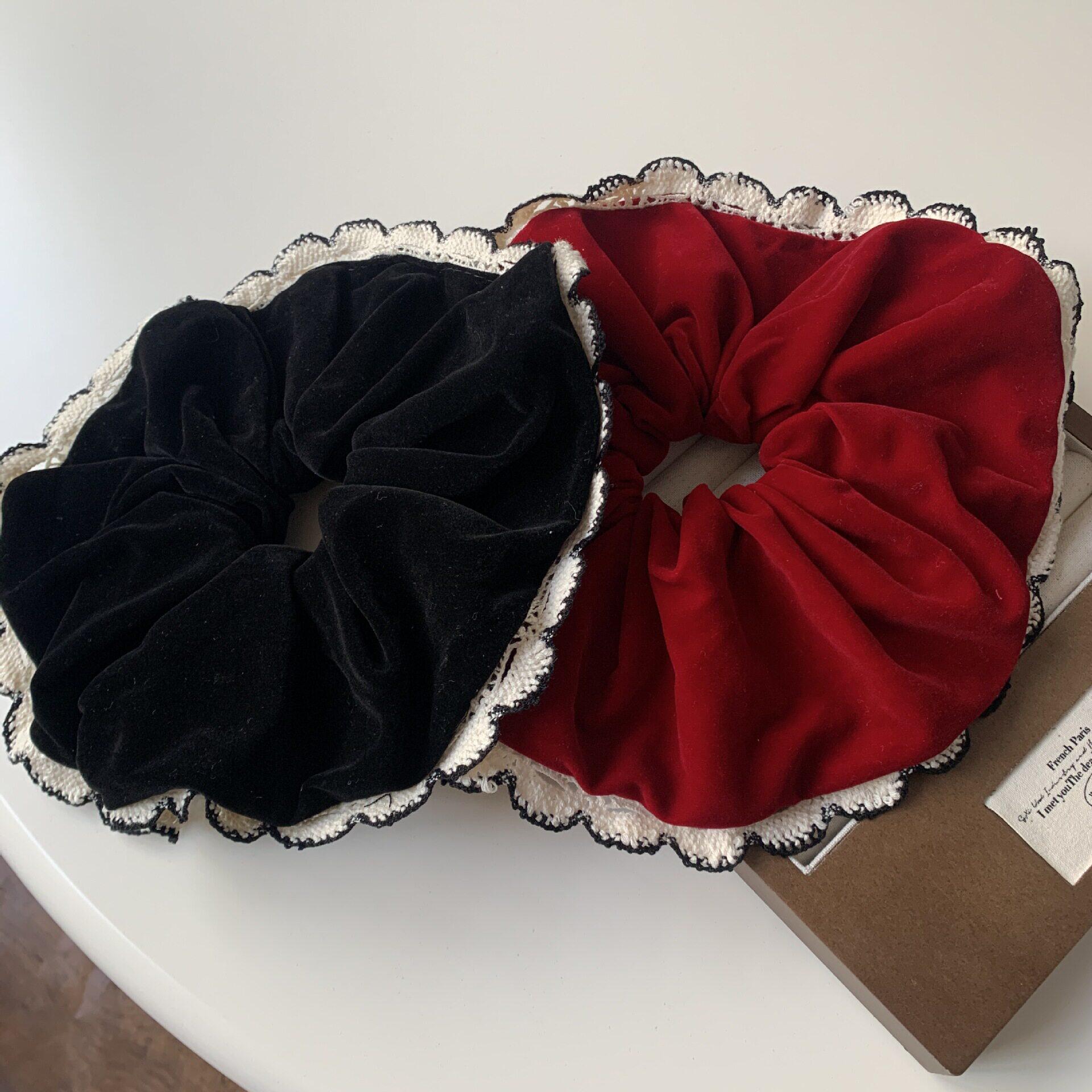 加大号丝绒木耳花边大肠发圈女新款高弹力耐用发绳扎马尾头绳发饰