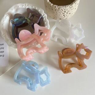 韩系果冻色可爱小狗抓夹女夏季新款后脑勺半扎发鲨鱼夹高级感发饰