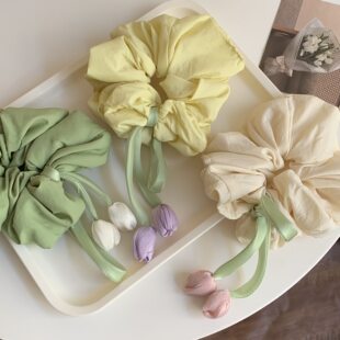 遇见春天~韩系郁金香花朵大肠发圈女高级感森系头饰超大发绳春季