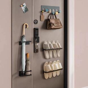 磁吸鞋架入户门后防盗门上拖鞋架挂门收纳壁挂上墙门吸磁铁置物架