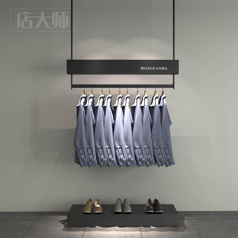 吊架地台铁艺挂架组合侧挂衣架内带灯悬吊式天花板悬挂服装店陈列