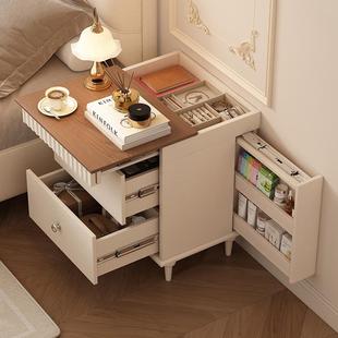 法式中古床头柜带锁小众设计感暗锁柜子奶油风鲁班暗格储物柜40cm