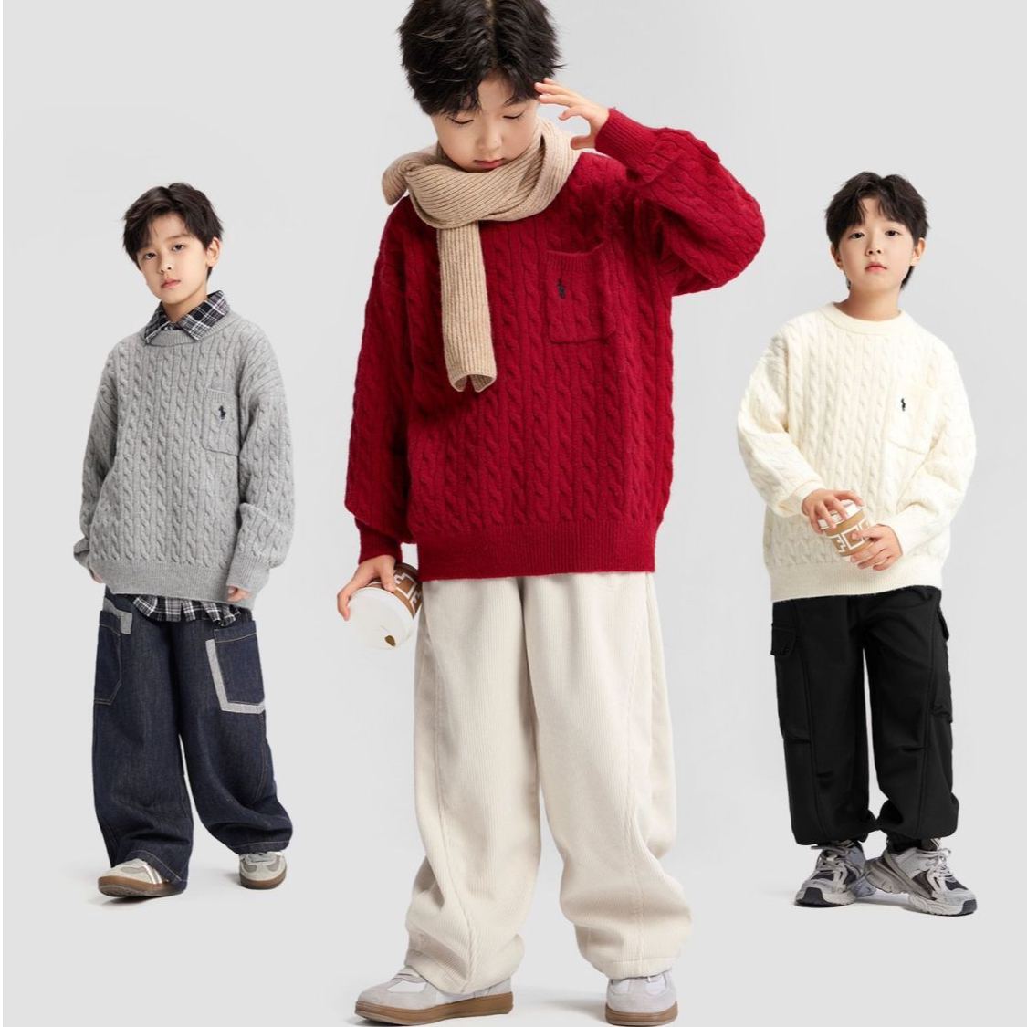 2026新款韩版麻花纹毛衣男童针织衫宽松加厚圆领套头保暖儿童上衣