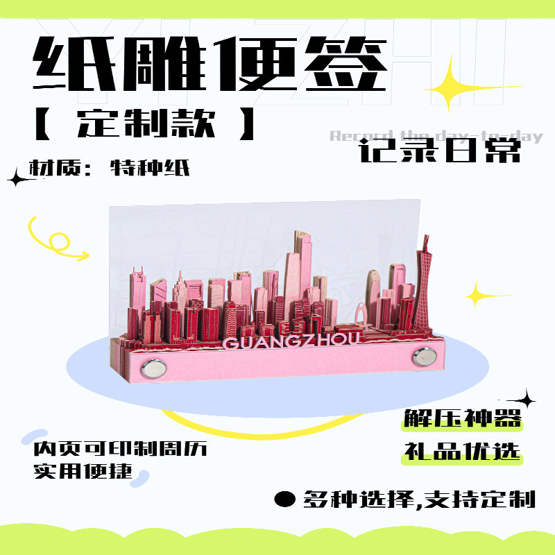 38妇女节纸雕便签3D立体广州城市