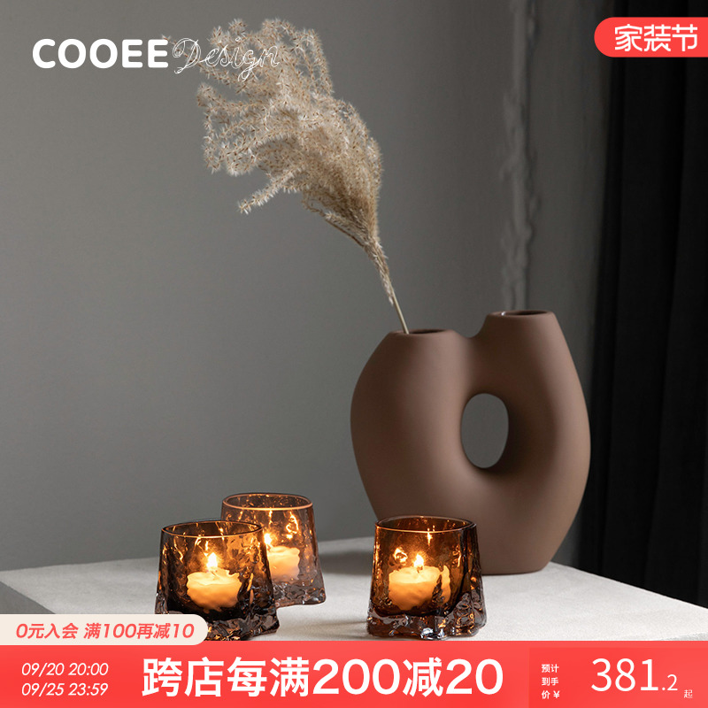 瑞典Cooee Design磨砂曲线陶瓷花瓶摆件客厅鲜花瓶插花器异形双孔