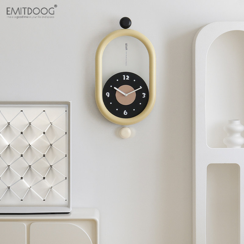 EMITDOOG免打孔客厅挂钟2023新款摇摆创意钟表饭厅时尚大气装饰钟