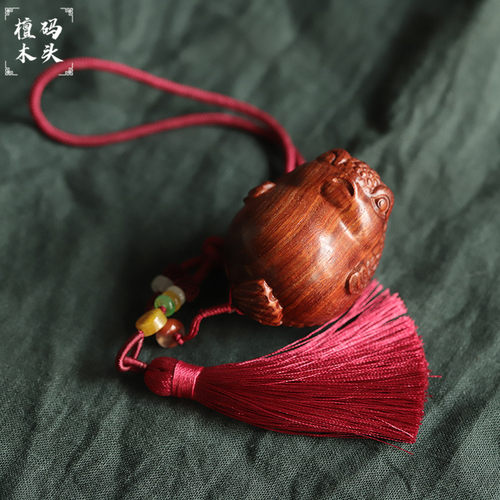 河豚挂件手把件 小叶紫檀木雕萌宠汽车挂件文玩盘玩手玩把件男女