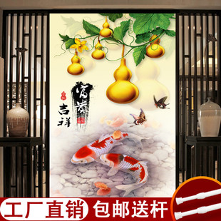 葫芦门帘隔断帘布艺厨房餐厅布帘子中国风加厚遮挡帘房间挂帘 中式
