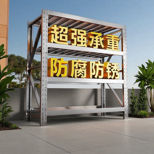 304不锈钢L拐角重型仓储货架冷库厨房地下室仓库多层中型储物架子