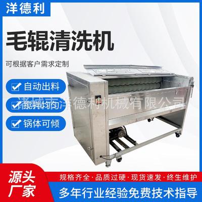 党参根茎类毛辊清洗机 马蹄荸荠去皮毛辊清洗机 喷淋式毛辊去杂机