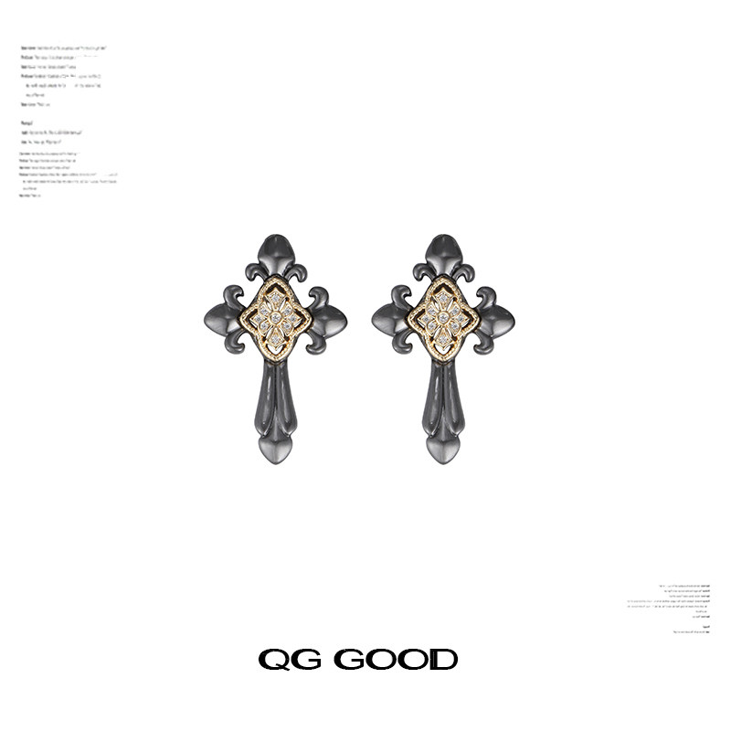 鸢尾花十字架耳钉女复古气质高级感耳环ins独特小众原创设计耳饰,饰品/流行首饰/时尚饰品新,耳环,淘宝优惠券,粉丝福利购,淘宝优惠卷