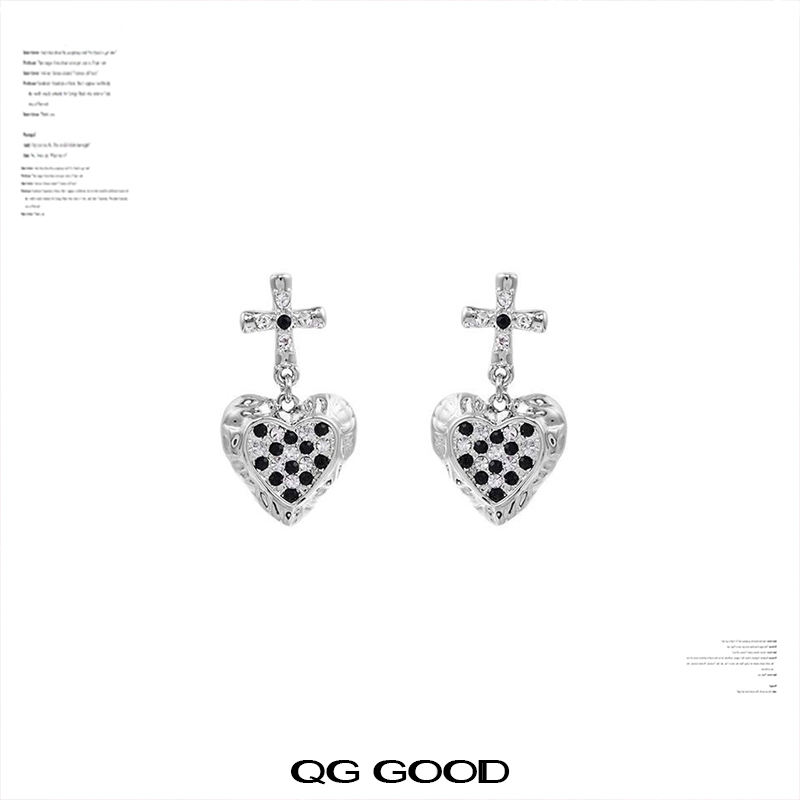 QG爱心十字架耳环女小众设计感高级轻奢气质耳钉耳饰送女友礼物